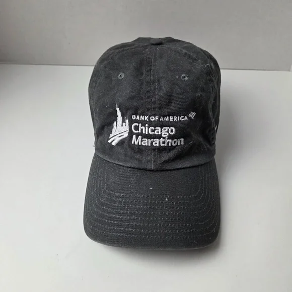 Vintage Nike Bank Of America Chicago Marathon Running Hat Cap Black Adjustable