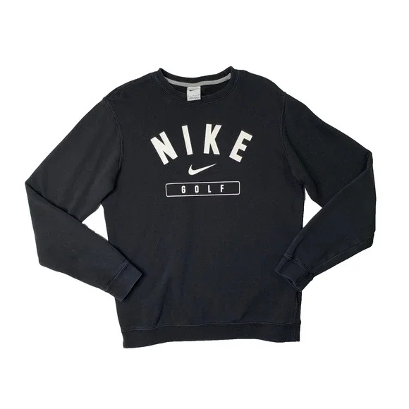 Nike Sweatshirt Mens S Small Black White Club Fleece Crew Neck Sportswear Golf