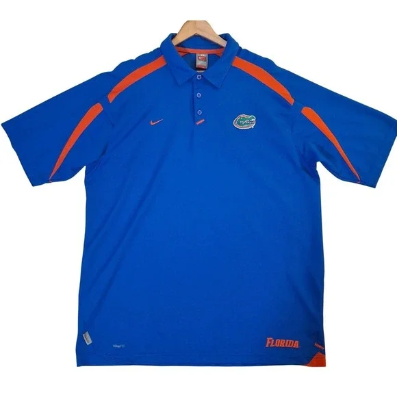 Vintage Nike Florida Gators Polo Shirt Mens XXL Blue Orange Fit Dry Short Sleeve