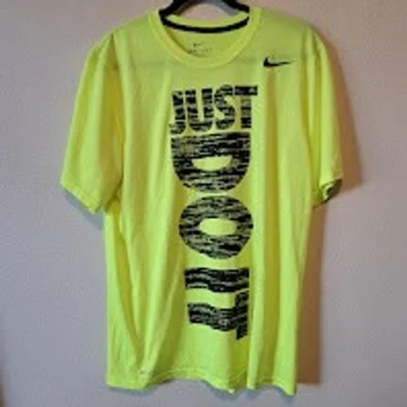 Nike Mens Dri-FIT Just Do It Graphic T-Shirt Neon Volt Yellow Large Short Sleeve