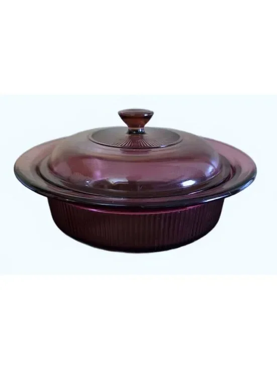 Vintage Corning Visions Cranberry Casserole Dish 1Qt V-31-B