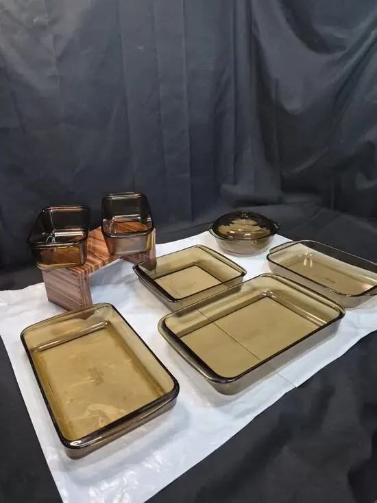 Pyrex 8 Piece Harvest Amber Brown Baking Dishes Oven Cookery Set Vintage