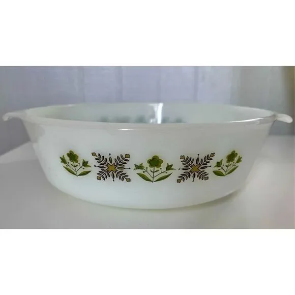 Vintage Anchor Hocking Fire King Green Meadow 2 Quart Casserole Dish 438