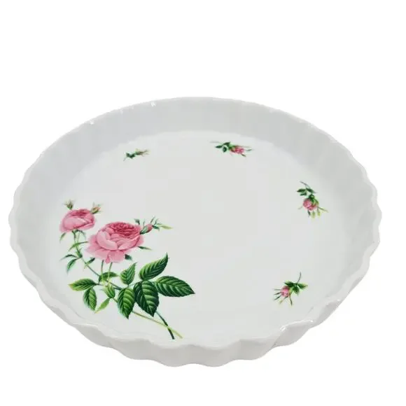 Vintage Christineholm Porcelain White Pink Rose Pie Tart Plate Dish 9