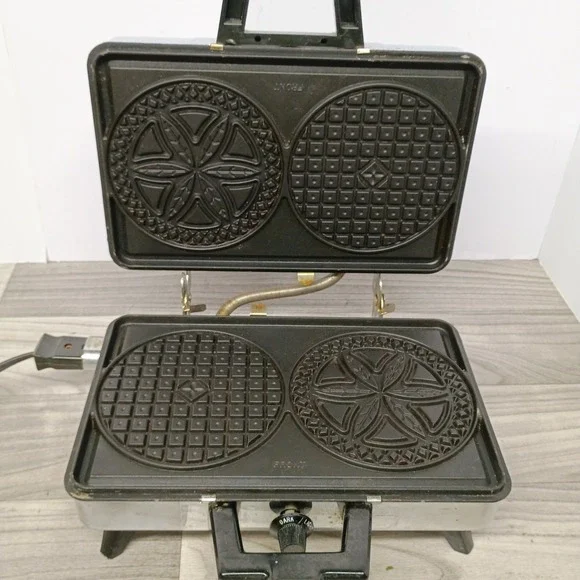 VINTAGE Rival Teflon II CHROME 95/2 Pizzelle‎ Cookie Waffle Maker-Tested Works