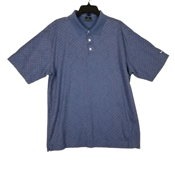 Nike Golf Polo Shirt Mens XL Blue Geometric Diamond Grid Cotton Short Sleeve