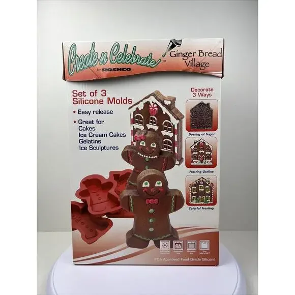Create N Celebrate by Roshco - Gingerbread Village 3-piece Silicone Baking‎ Set