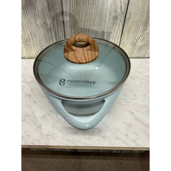 Masterclass Premium Cookware Blue Speckled Dutch Oven Casserole Pot Lid 9.5in