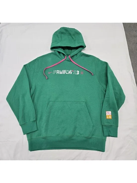 Size LARGE Men's Nike Club Fleece Familia Hoodie Stadium Green 2 Sided Graphic