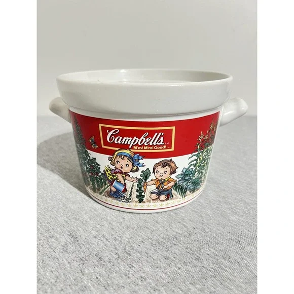 Vintage‎ 1993 Campbell's Kids Soup Crock Bowl White Handles Westwood Thailand