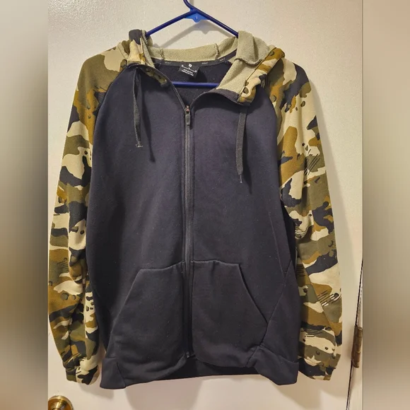 Nike Dri Fit Full Zip Camo Hoodie Jacket Black & Army Green Men's Medium Unisex