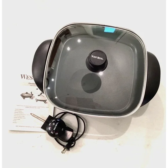 West Bend Square Electric Skillet with Non Stick Frying Pan Clear Lid 72305
