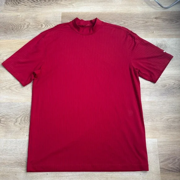 Nike Red Mock Neck Ribbed Golf Shirt Mens Large Gorpcore Active