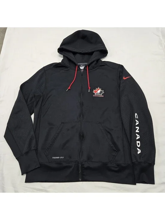 EUC Men's LARGE Nike Black Hockey Canada Performance Hoodie Full-Zip 707668-010