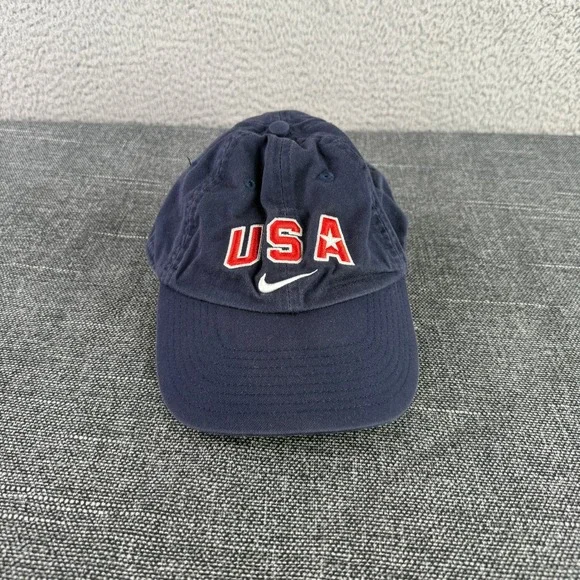 Vintage Nike Team USA Basketball Hat Cap Navy Blue Cotton One Size Strapback 90s