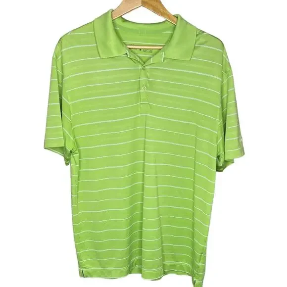 Nike Golf Mens Dri-Fit Stripped Polo Green White Size Large