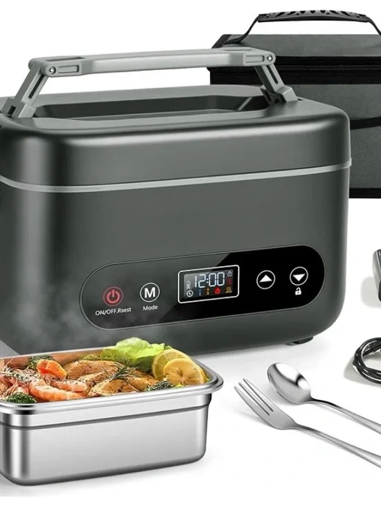 NEW - Heated Lunch Box for Adults, 1.2L Self-Heating Food Warmer, Black Cordless