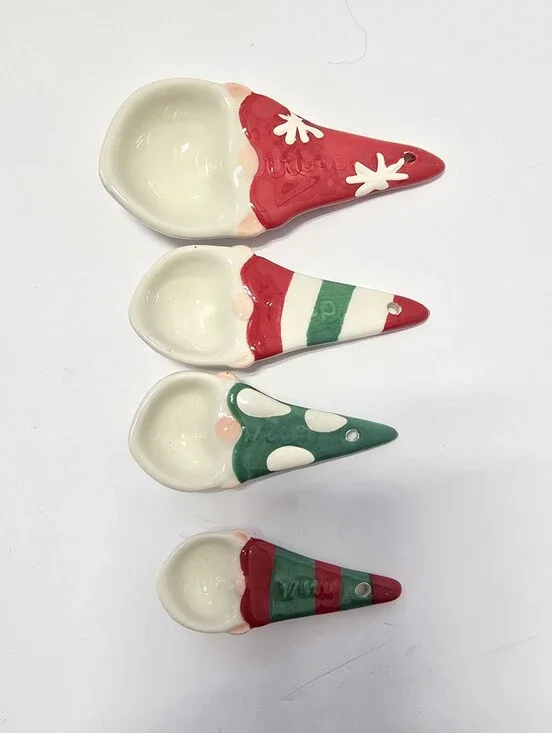 Set of 4 Holiday Time Christmas Gnome Ceramic Measuring Spoon Set