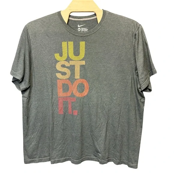 Nike Mens 4XL Just Do It Graphic T-Shirt Charcoal Grey Standard Fit Cotton Blend