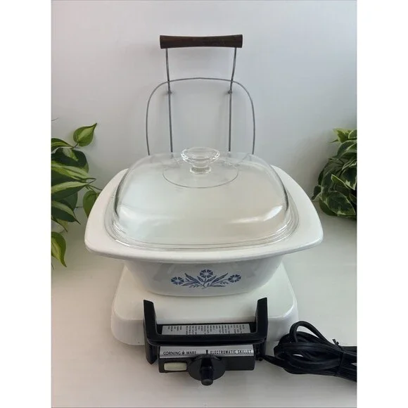 Rare CorningWare Blue Cornflower Hot Plate P-12-ES Dutch Oven P-34-B Lid Cradle