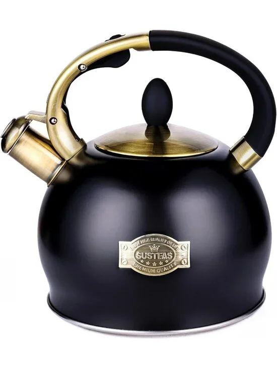 SUSTEAS Kitchen Whistling Tea Kettle 2.64QT Stainless Steel Stove Top Black