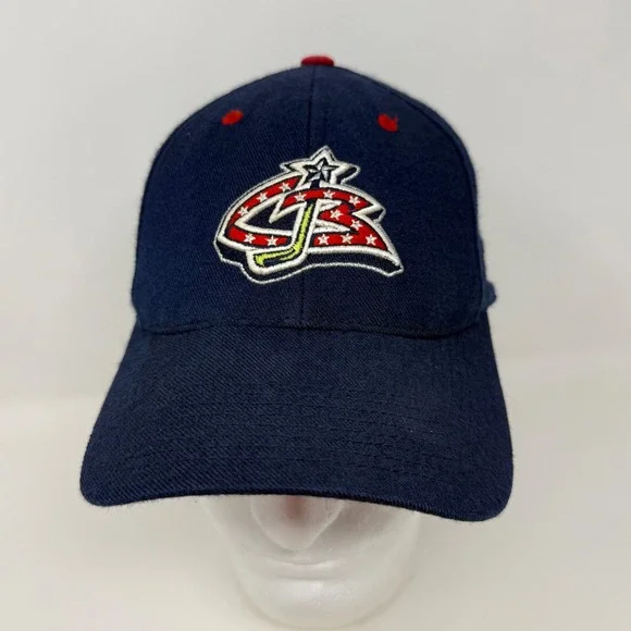 Vintage Nike Team Columbus Blue Jackets NHL Wool Hat Navy Blue Red Strapback