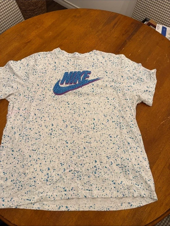 Nike White Tee with Blue Speckle and Purple-Blue Logo xxl