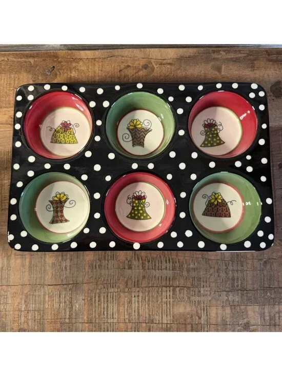 Muffin Pan Tray Pier 1 Imports Hand Painted 6 Muffins Christmas Baking Serving