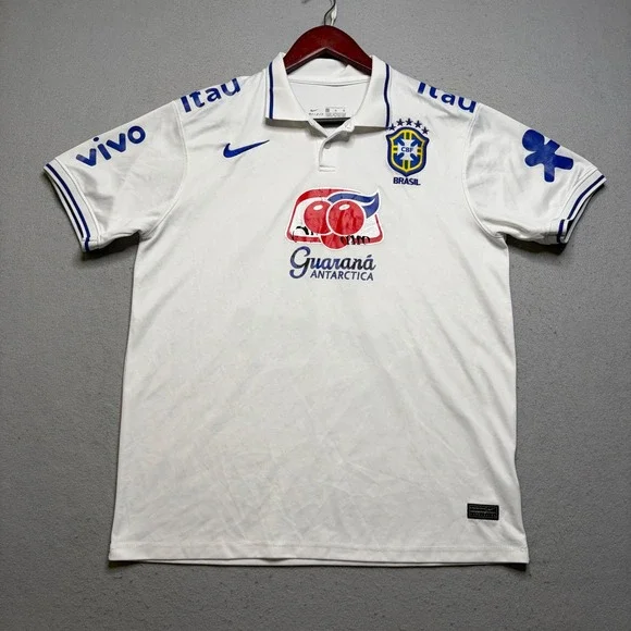 Nike Brazil CBF Training Polo Men L White Brasil Soccer Sagreno 30 Dri-FIT Shirt