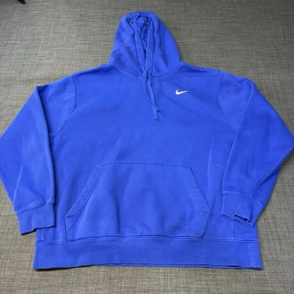 Nike Hoodie Mens XL Blue Club Fleece Pullover Small Swoosh Logo Sweatshirt