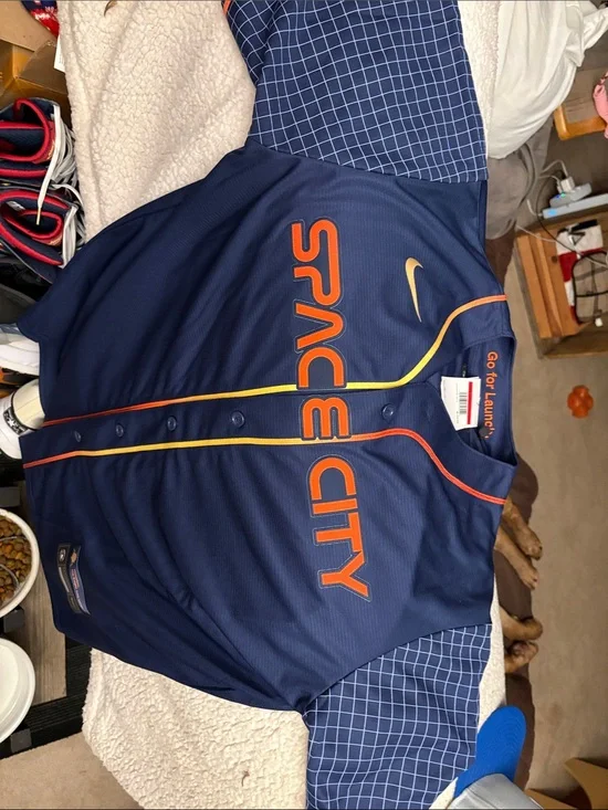 Nike Astros Navy Baseball Jersey with Orange and Yellow Accents