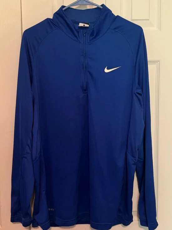 Men's Nike Blue Quarter-Zip Athletic Pullover with White Swoosh, Size Large