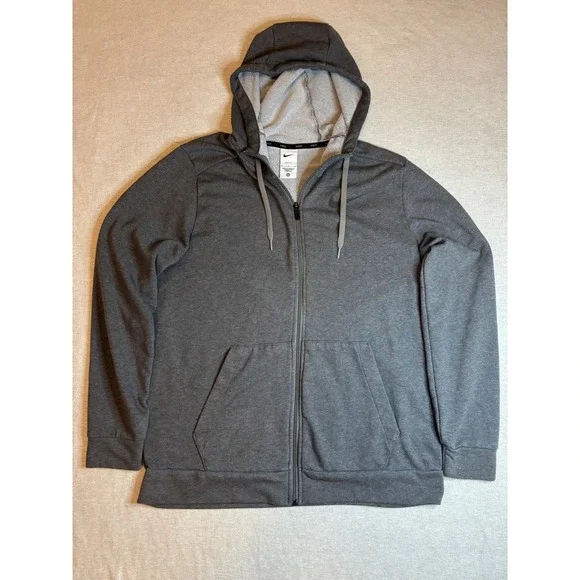 Nike Hoodie Mens Medium Gray Dri-FIT Full Zip Athletic Sweatshirt Training