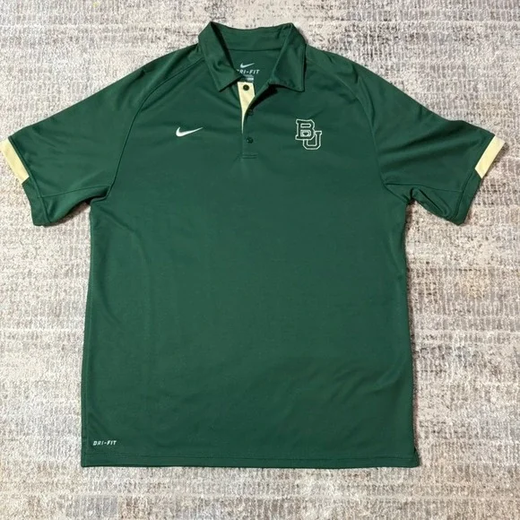Nike Baylor Bears Polo Mens Large Green Dri-FIT Short Sleeve NCAA Golf Shirt