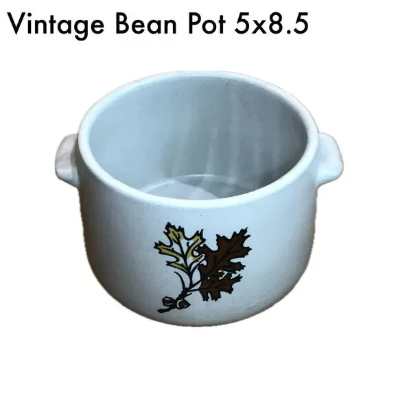 Vintage 1960's West Bend Bean Pot Canister No Lid Oakleaf & Acorn Ceramic Pot
