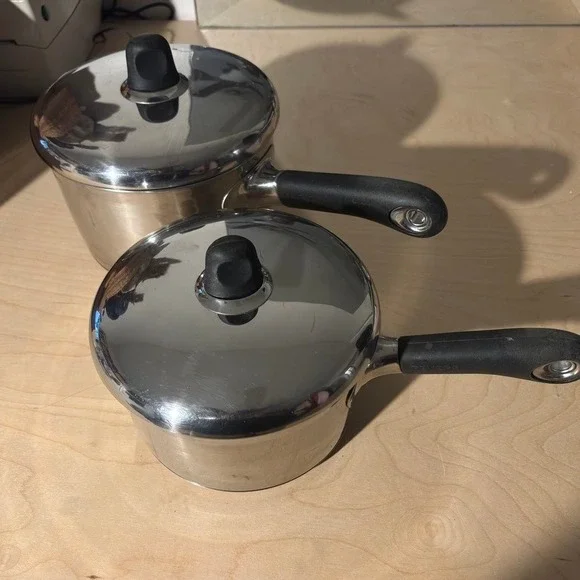 Vintage Revereware Saucepan 4 Pc Set 1.5qt 2.5qt Silver Stainless Steel Cookware