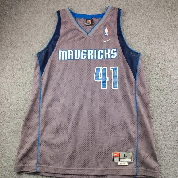 Nike Dallas Mavericks Dirk Nowitzki 41 Jersey Mens Large Grey NBA Basketball