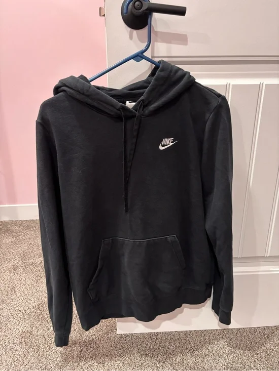 Nike Black Crewneck Pullover Hoodie with White Swoosh