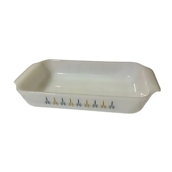 Fire King ANCHOR HOCKING 1.5Q Casserole Dish Atomic Star Candle Glow 432 Vintage