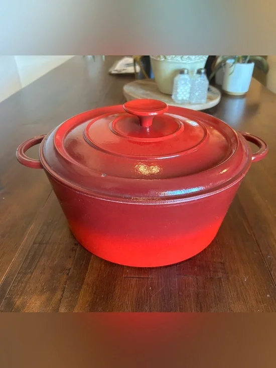 Vintage Le Creuset 5.5 Qt Round Dutch Oven Red 26 Enameled Cast Iron France