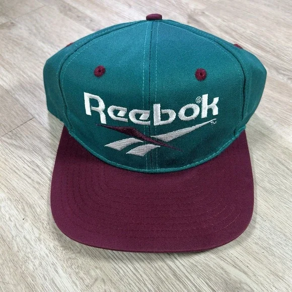 VTG 90s Reebok Snapback Hat Athletic Green Maroon Cap