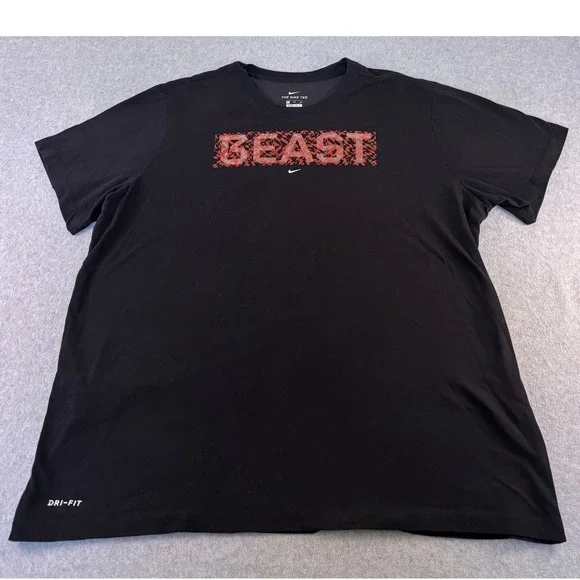 Nike Mens XXL Dri-FIT Beast Graphic T-Shirt Black Red Short Sleeve Athletic Tee