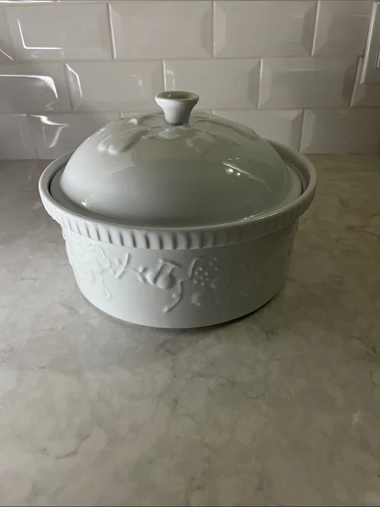 Crate & Barrel Porcelain  A-1-7 Casserole From Portugal 10” diameter 4” deep