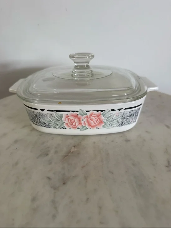 Vintage Corning Ware Silk & Roses Casserole Dish A-1-B, 1 Liter with lid