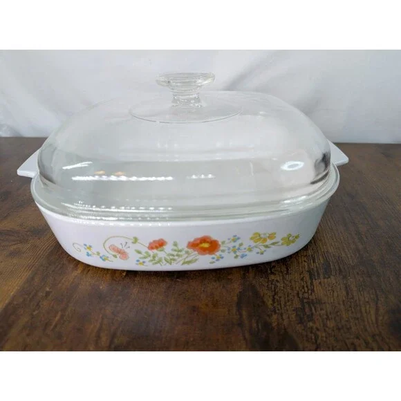 Vintage Corning Ware Wildflower 10x10x2 Casserole A-10-B with Pyrex Lid A-12-C