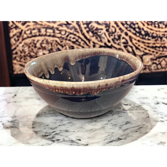 Pfaltzgraff 50s Gourmet Stoneware Mixing Bowl Brown Drip Glaze Rim 1950's BOHO