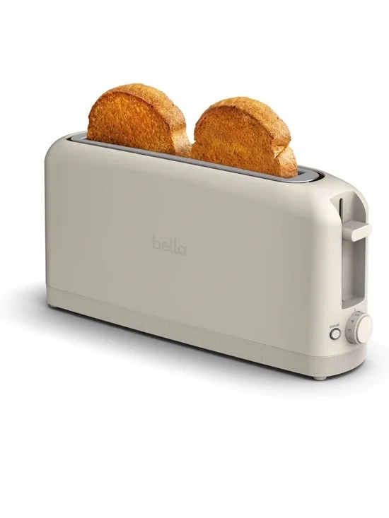 Bella Long Slot 2-Slice Toaster in color Oatmilk as shown. With cover.