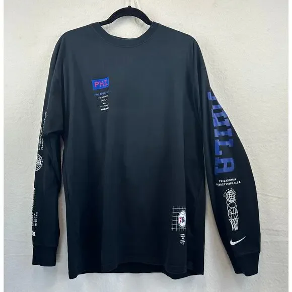 Nike Philly 76ers Courtside Global Exploration Wordmark Long Sleeve T-shirt SZ L