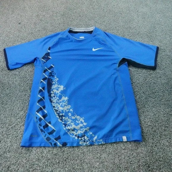 Nike Shirt Mens M Blue Tennis Challenge Court FIT DRY Short Sleeve Graphic Tee