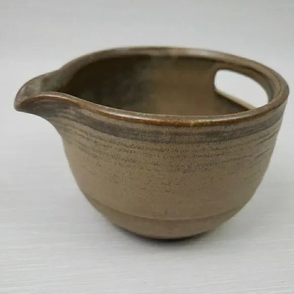 Small Spouted Mixing Bowl Cut Out Handle Ceramic Pottery Farmhouse Primitive